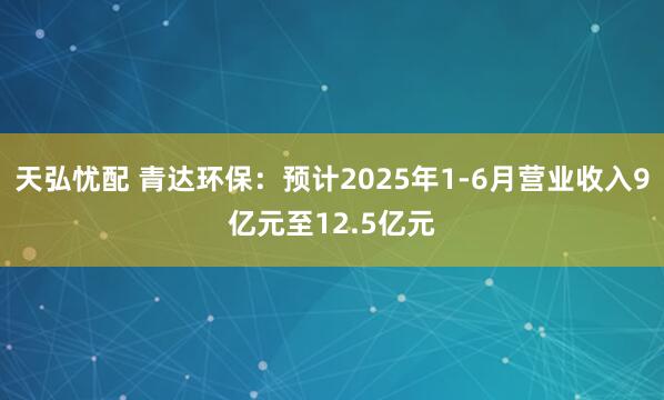 天弘忧配 青达环保:预计2025年1-6月营业收入9亿元至12.5亿元